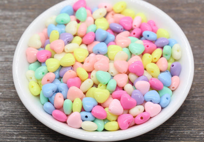 Multicolor Heart Beads, Mix Color Acrylic Heart Beads, Chunky Rainbow Heart Beads, Plastic Heart Shape Beads, Vertical Hole Hearts #2513