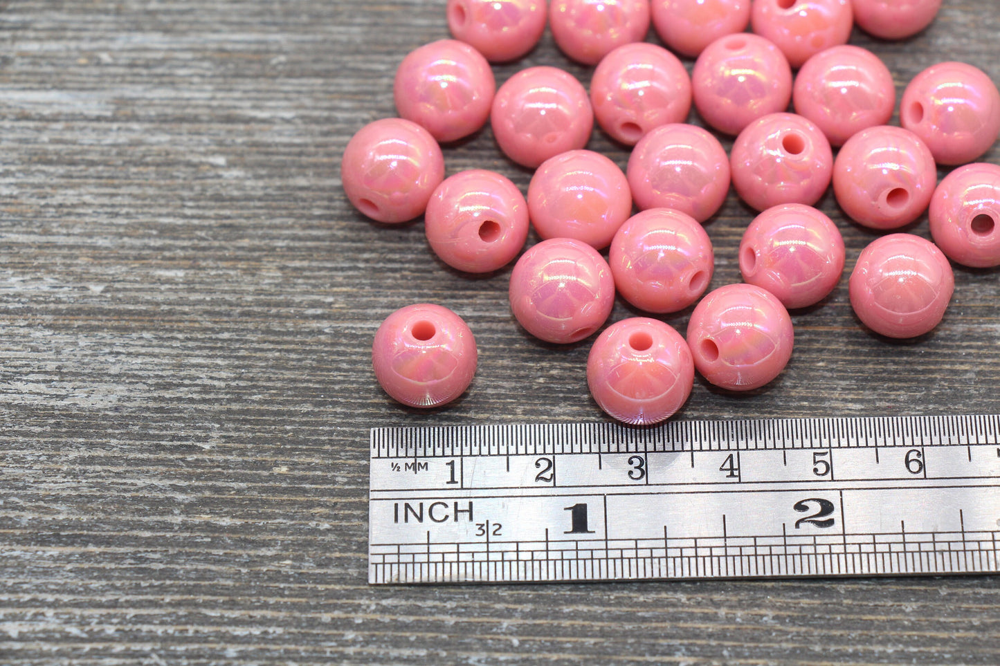 12mm Dusty Salmon AB Gumball Beads, Iridescent Acrylic Loose Beads, Solid Bubblegum Beads, Chunky Beads, Glossy Smooth Round Beads #2515