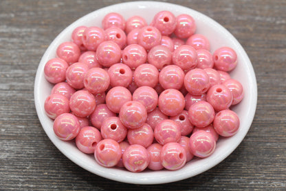 12mm Dusty Salmon AB Gumball Beads, Iridescent Acrylic Loose Beads, Solid Bubblegum Beads, Chunky Beads, Glossy Smooth Round Beads #2515