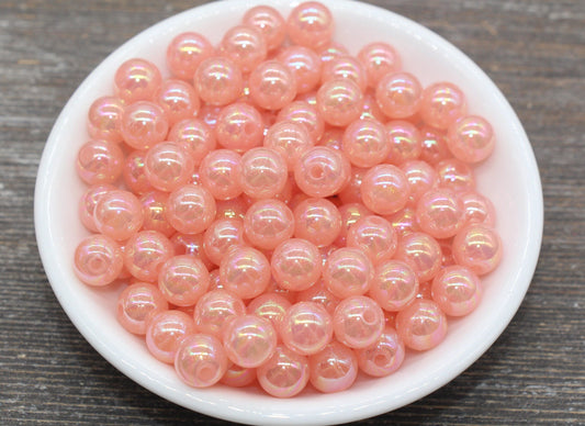 10mm Jelly Peach AB with Glitter Gumball Beads, Iridescent Acrylic Loose Beads, Bubblegum Beads, Sparkle Glossy Chunky Round Beads #2525