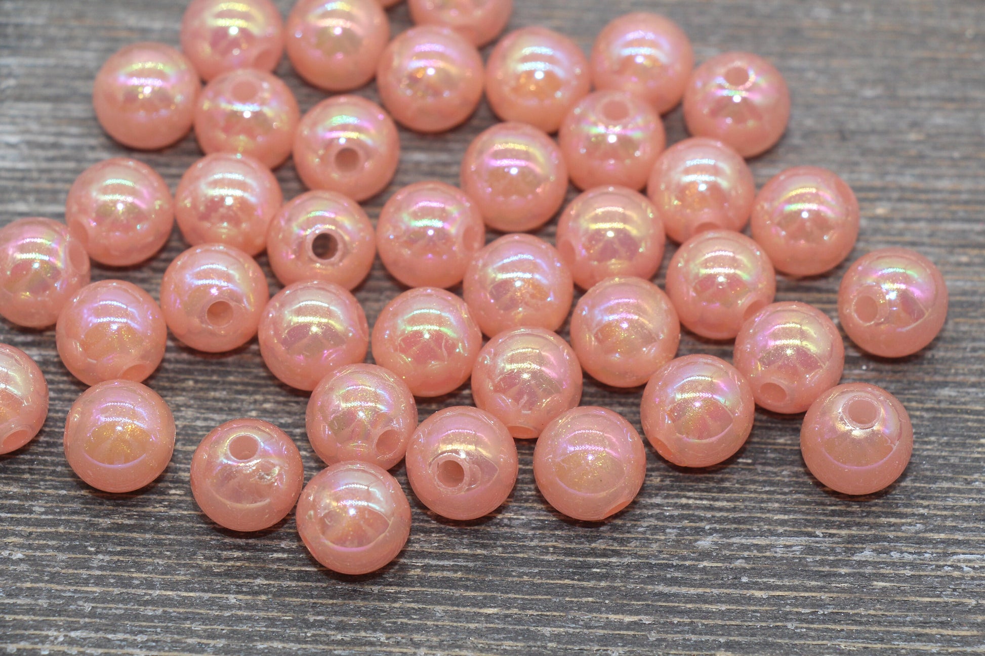 12mm Jelly Peach AB with Glitter Gumball Beads, Iridescent Acrylic Loose Beads, Bubblegum Beads, Sparkle Glossy Chunky Round Beads #2526