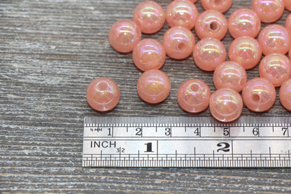 12mm Jelly Peach AB with Glitter Gumball Beads, Iridescent Acrylic Loose Beads, Bubblegum Beads, Sparkle Glossy Chunky Round Beads #2526