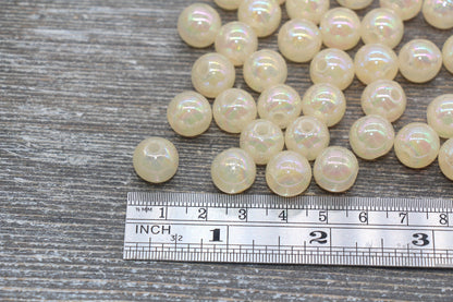 12mm Jelly Ivory AB with Glitter Gumball Beads, Iridescent Acrylic Loose Beads, Bubblegum Beads, Sparkle Glossy Chunky Round Beads #2532