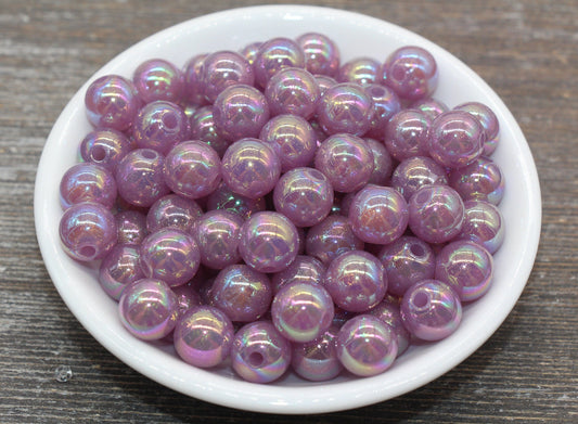 12mm Jelly Purple AB with Glitter Gumball Beads, Iridescent Acrylic Loose Beads, Bubblegum Beads, Sparkle Glossy Chunky Round Beads #2534