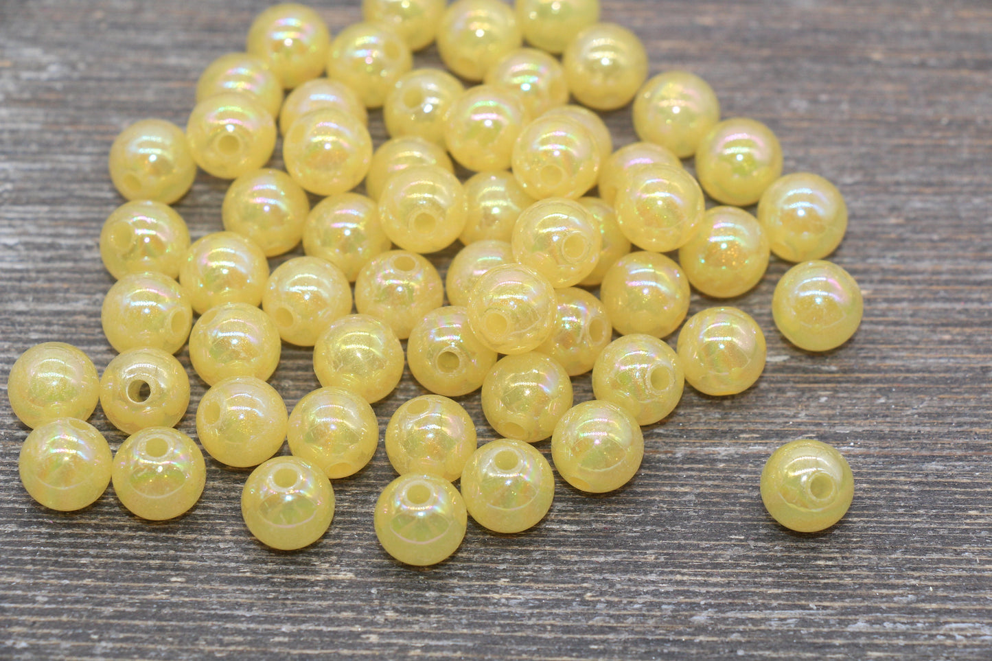 10mm Jelly Yellow AB with Glitter Gumball Beads, Iridescent Acrylic Loose Beads, Bubblegum Beads, Sparkle Glossy Chunky Round Beads #2535