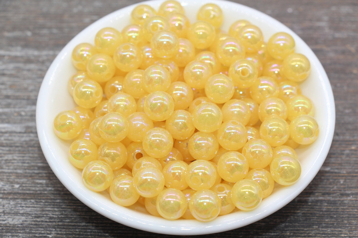 10mm Jelly Yellow AB with Glitter Gumball Beads, Iridescent Acrylic Loose Beads, Bubblegum Beads, Sparkle Glossy Chunky Round Beads #2535