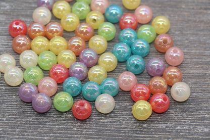 10mm Jelly Multicolor AB with Glitter Gumball Beads, Iridescent Acrylic Loose Beads, Bubblegum Beads, Sparkle Chunky Round Beads #2537