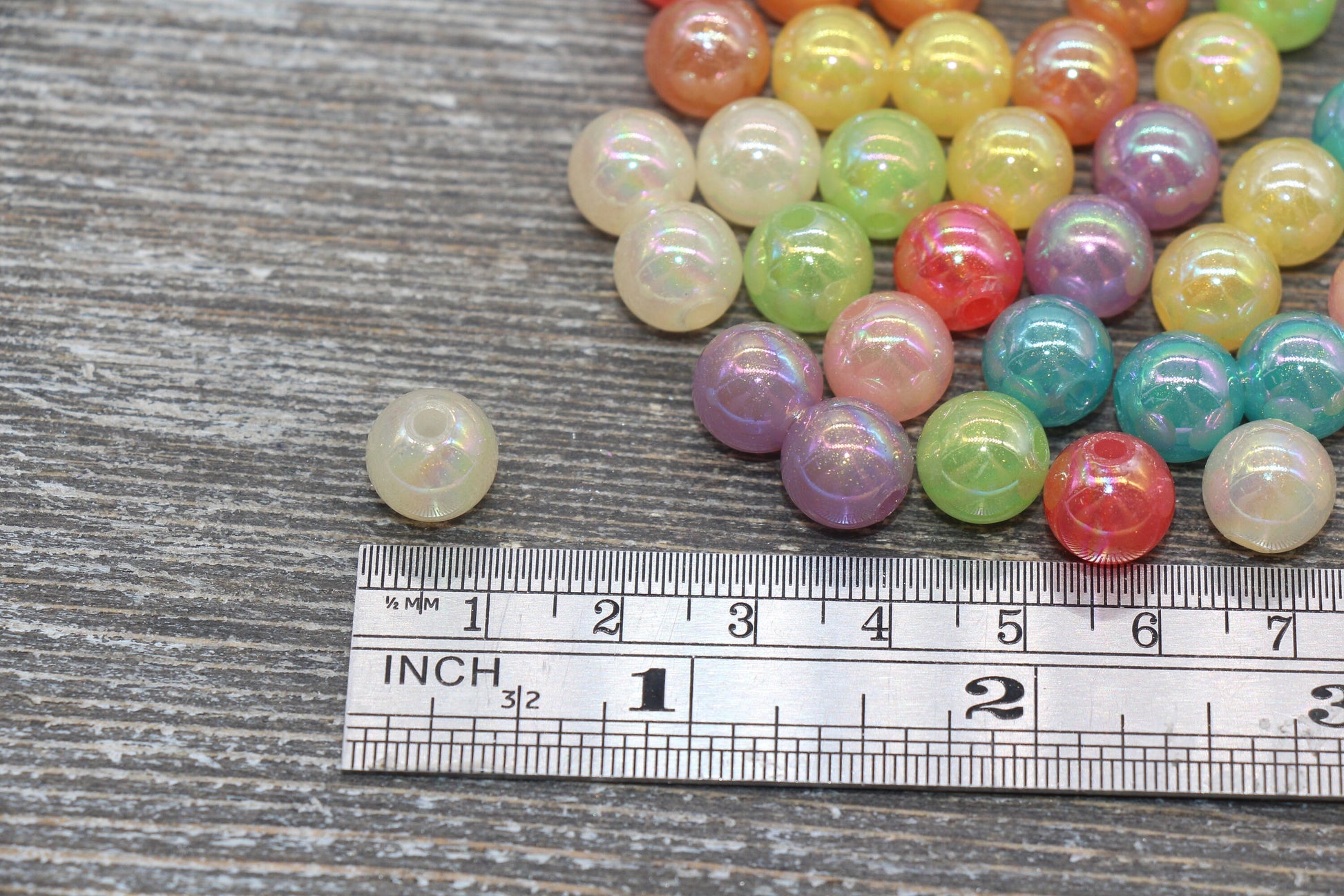 10mm Jelly Multicolor AB with Glitter Gumball Beads, Iridescent Acrylic Loose Beads, Bubblegum Beads, Sparkle Chunky Round Beads #2537