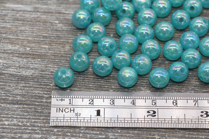 10mm Jelly Blue AB with Glitter Gumball Beads, Iridescent Acrylic Loose Beads, Bubblegum Beads, Sparkle Glossy Chunky Round Beads #2539