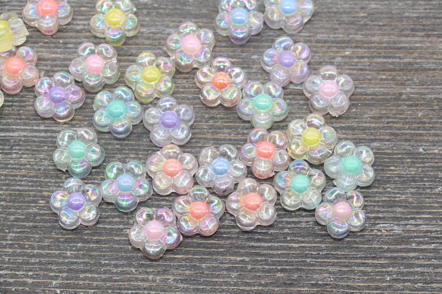 Multicolor AB Flower Beads, Iridescent Mix Color Flower Beads, Multicolored Flower Shape Acrylic Beads, Bracelet Beads, Jewelry Beads #700