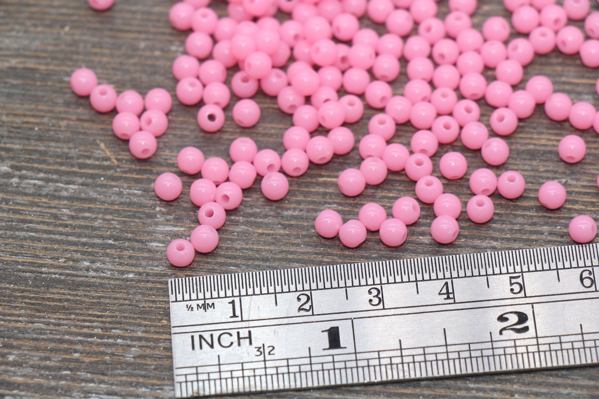 4mm Taffy Pink Round Beads, Acrylic Gumball Beads, Pink Round Spacer Beads, Bubblegum Beads, Plastic Round Smooth Bead #1323