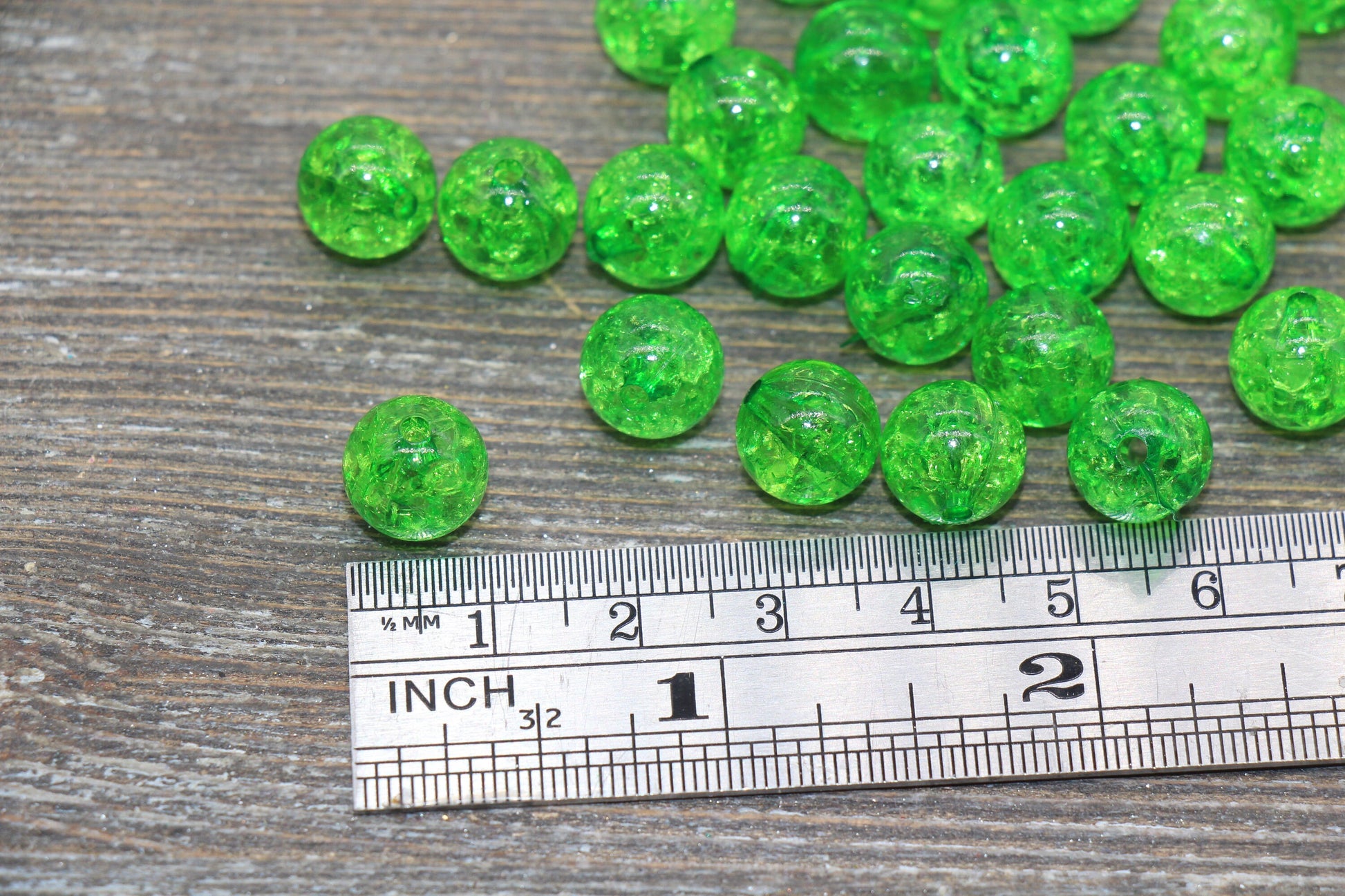 10mm Green Crackle Gumball Beads, Acrylic Crackle Loose Beads, Bubblegum Beads, Chunky Beads, Smooth Round Plastic Beads #977