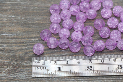 10mm Lilac Purple Crackle Gumball Beads, Acrylic Crackle Loose Beads, Bubblegum Beads, Chunky Beads, Smooth Round Plastic Beads #978