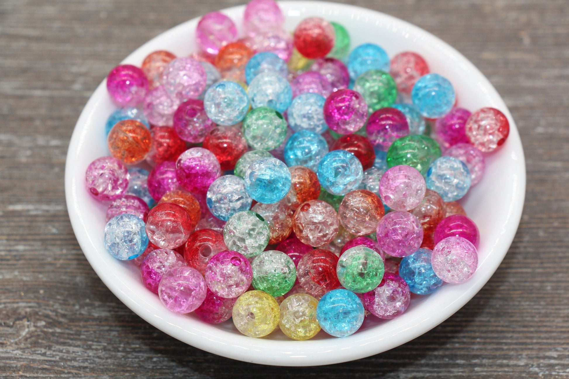 10mm Ombre Crackle Gumball Beads, Acrylic Crackle Loose Beads, Bubblegum Beads, Chunky Beads, Smooth Round Plastic Beads #530