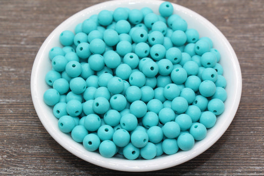 8mm Matte Turquoise Round Beads, Acrylic Gumball Bead, Frosted Turquoise Round Spacer Beads, Bubblegum Beads, Plastic Round Bead #2565