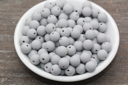 10mm Matte Gray Gumball Beads, Round Acrylic Loose Beads, Frosted Gray Bubblegum Beads, Chunky Beads, Round Beads #2569