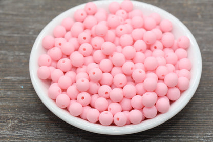 8mm Matte Pink Round Beads, Acrylic Gumball Bead, Frosted Pink Round Spacer Beads, Bubblegum Beads, Plastic Round Bead #2592