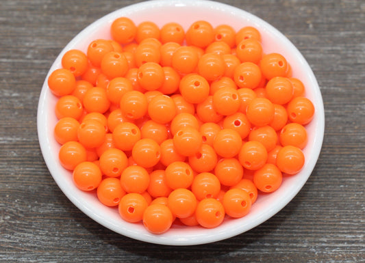 10mm Orange Gumball Beads, Round Acrylic Loose Beads, Bubblegum Beads, Chunky Beads, Gumball Beads, Smooth Plastic Round Beads #328