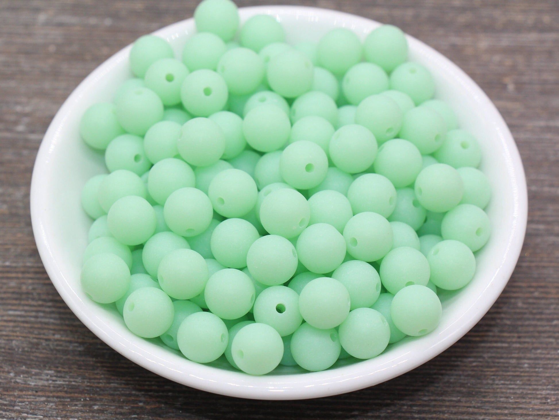 10mm Matte Light Green Gumball Beads, Round Acrylic Loose Beads, Frosted Green Bubblegum Beads, Chunky Beads, Round Beads #2596