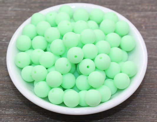 12mm Matte Light Green Round Beads, Frosted Green Acrylic Round Gumball Beads, Bubblegum Beads, Chunky Beads, Plastic Round Bead, #2597