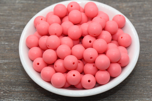 12mm Matte Watermelon Pink Round Beads, Frosted Pink Acrylic Round Gumball Beads, Bubblegum Beads, Chunky Beads, Plastic Round Bead, #2602