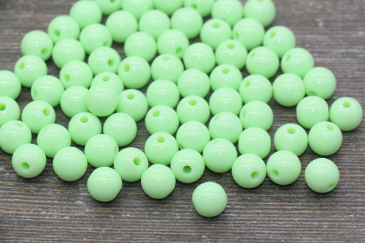 10mm Mint Green Gumball Beads, Round Acrylic Loose Beads, Green Bubblegum Beads, Chunky Beads, Round Plastic Beads, Jewelry Beads#2610