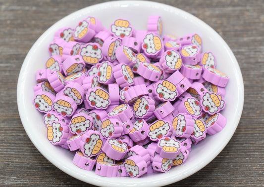 Cupcake Clay Beads, Sweet Food Polymer Clay Beads, Kawaii Smiley Cupcake Beads, Fake Food Slice Beads #161