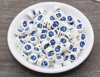 Blue Evil Eye Hamsa Hand Polymer Clay Beads, Round Evil Eye Fimo Cane Beads, Evil Eye Clay Beads #163