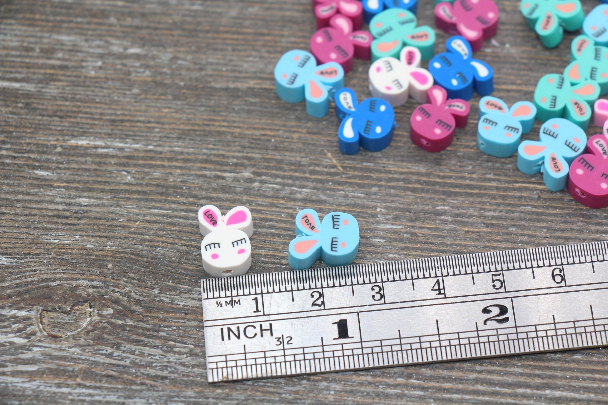 Kawaii Bunny Polymer Clay Beads, Bunny Rabbit Clay Beads, Jewelry Beads, Beads for Bracelet #172