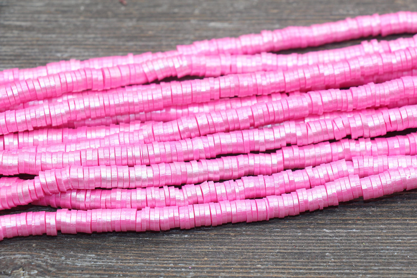 6mm Shimmer Hot Pink Polymer Clay Disc Beads, Hot Pink Heishi Beads, African Disc Beads, Vinyl Heishi, 16 inch Strand #428