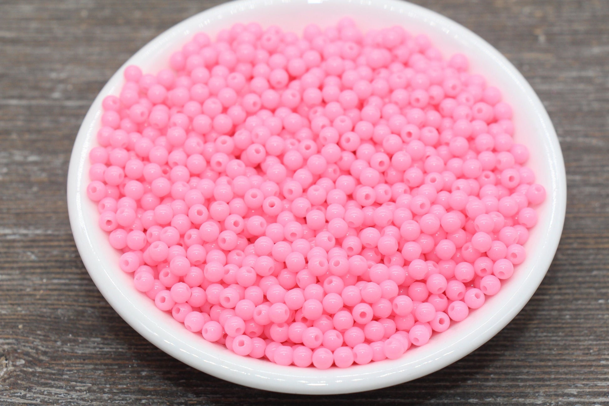 4mm Taffy Pink Round Beads, Acrylic Gumball Beads, Pink Round Spacer Beads, Bubblegum Beads, Plastic Round Smooth Bead #1323