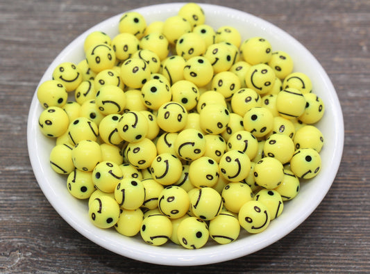 Smiley Face Round Beads, Emoji Beads, Happy Face Beads, Plastic Round Beads, Yellow Smiley Face Gumball Beads, Chunky Beads, #638