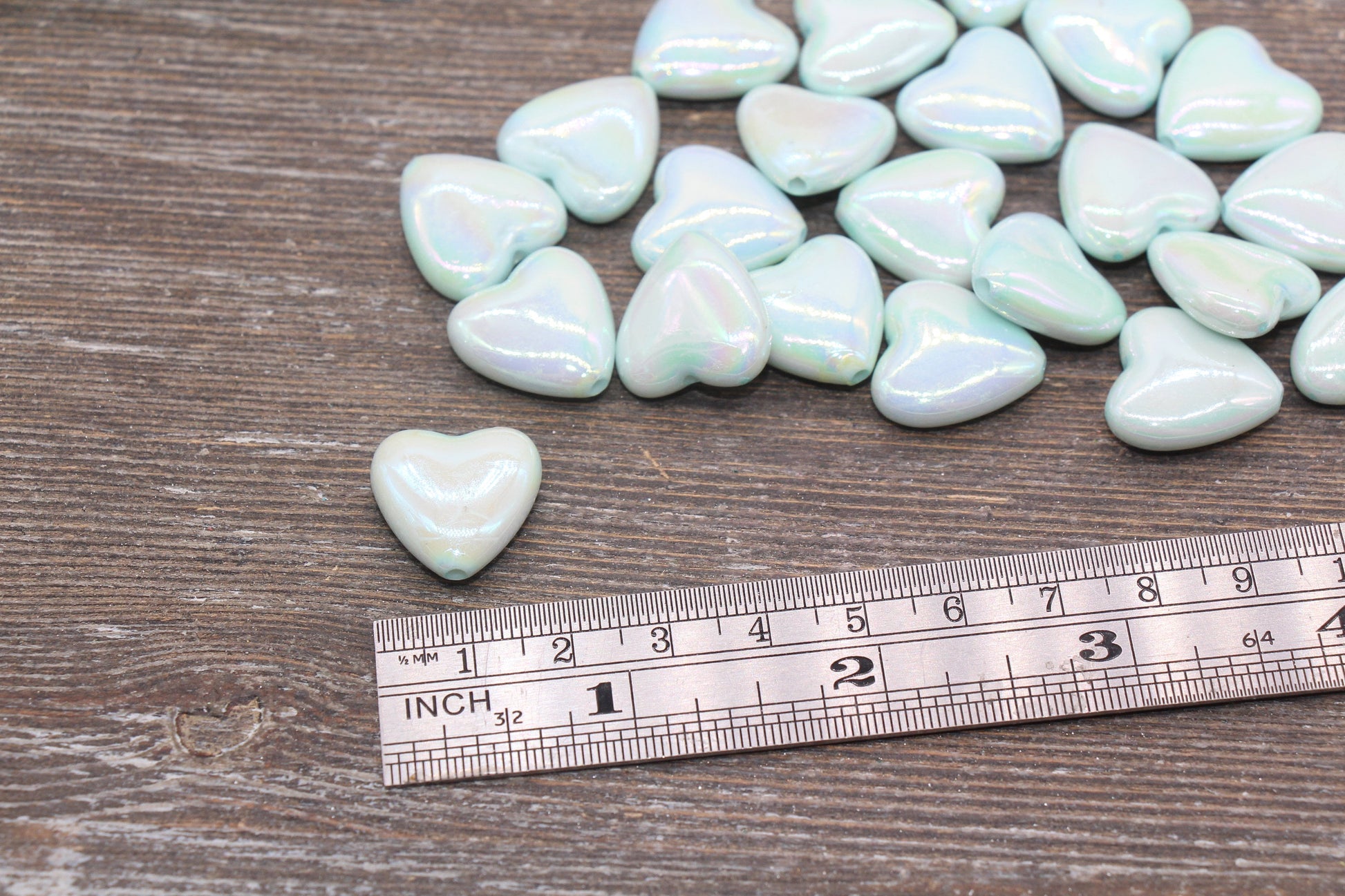 Iridescent Heart Beads, AB Blue Heart Beads, Heart Chunky Acrylic Beads, Large Heart Shape Beads, Bracelet Making Jewelry Finding#2633