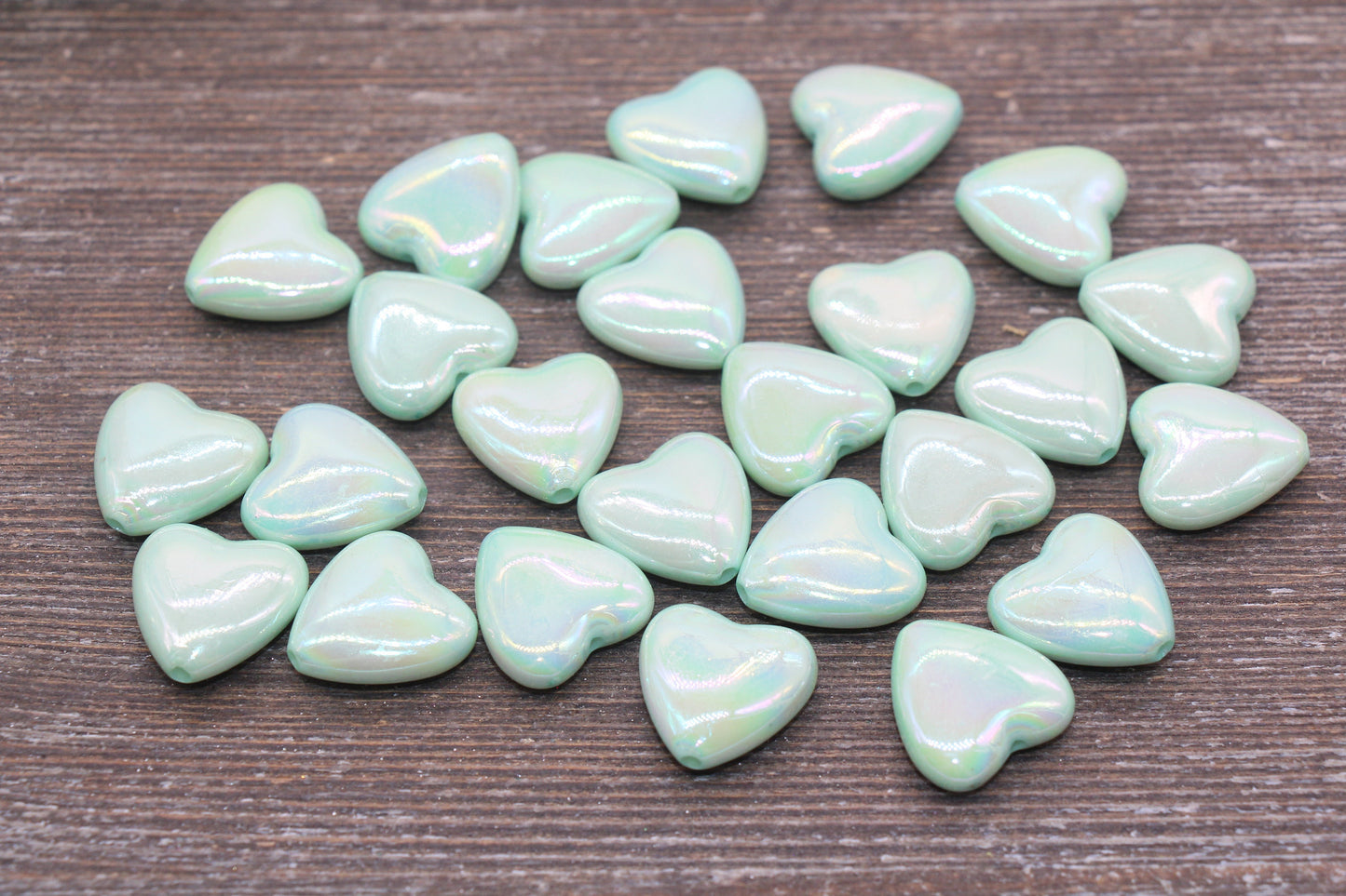 Iridescent Heart Beads, AB Mint Green Heart Beads, Heart Chunky Acrylic Beads, Large Heart Shape Beads, Bracelet Making Jewelry Finding#2635
