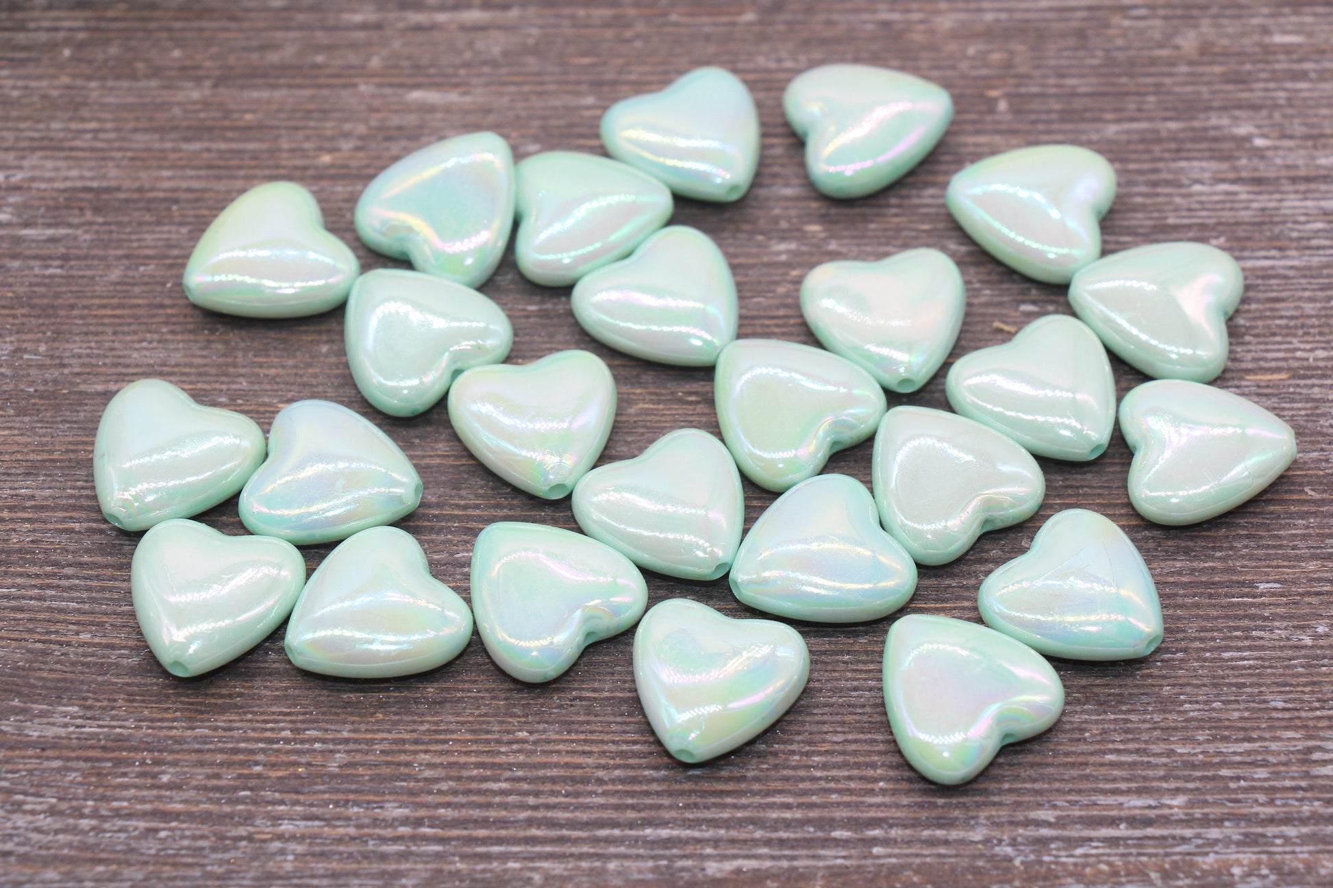 Iridescent Heart Beads, AB Mint Green Heart Beads, Heart Chunky Acrylic Beads, Large Heart Shape Beads, Bracelet Making Jewelry Finding#2635