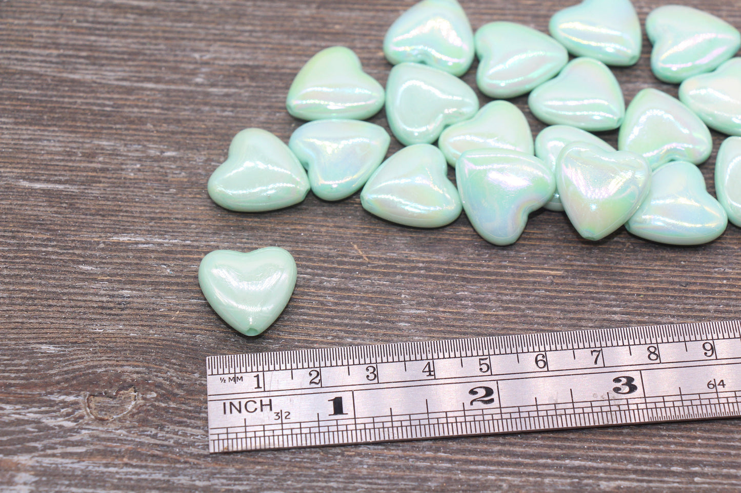 Iridescent Heart Beads, AB Mint Green Heart Beads, Heart Chunky Acrylic Beads, Large Heart Shape Beads, Bracelet Making Jewelry Finding#2635