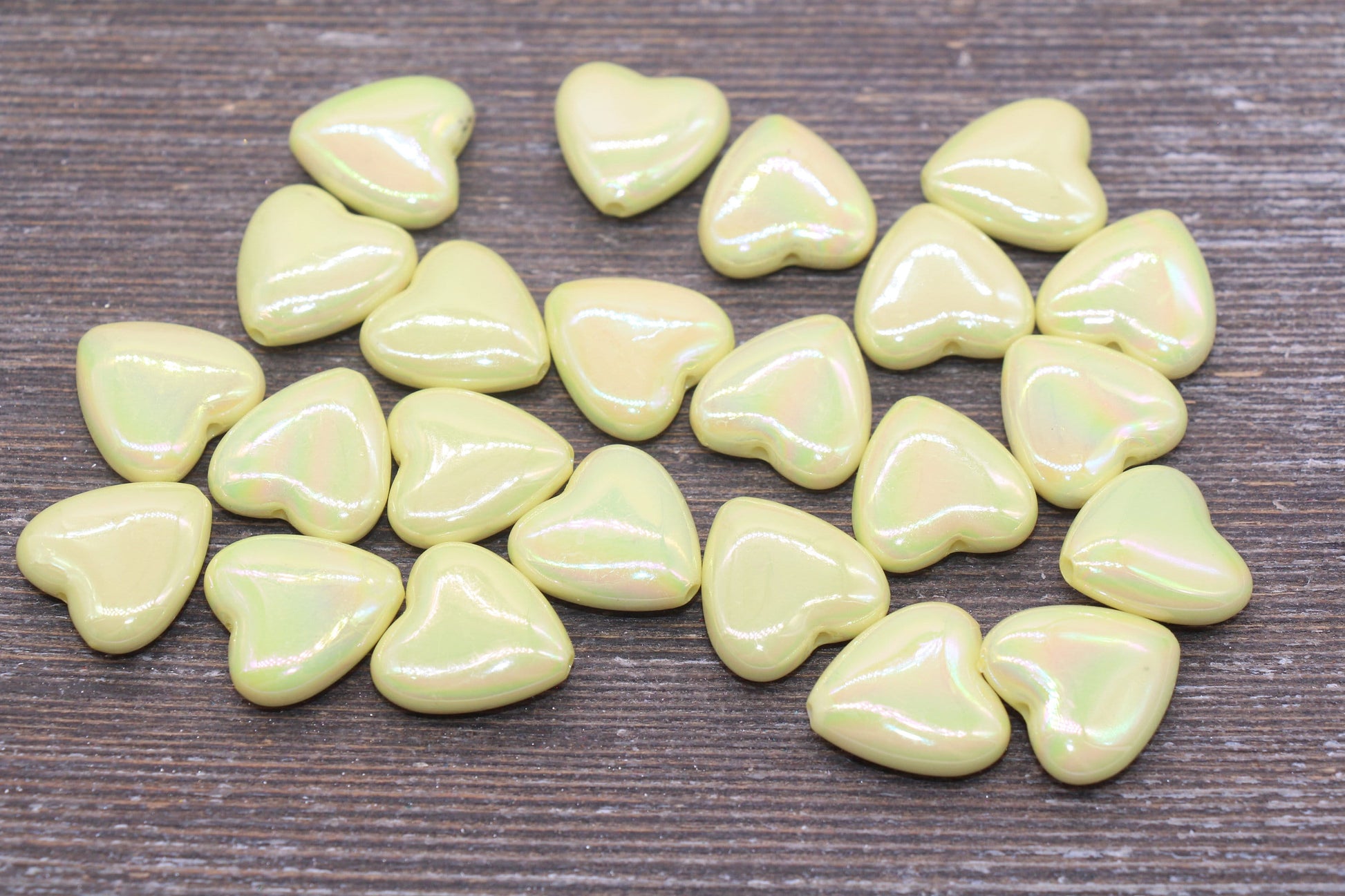 Iridescent Heart Beads, AB Yellow Heart Beads, Heart Chunky Acrylic Beads, Large Heart Shape Beads, Bracelet Making Jewelry Finding #2638