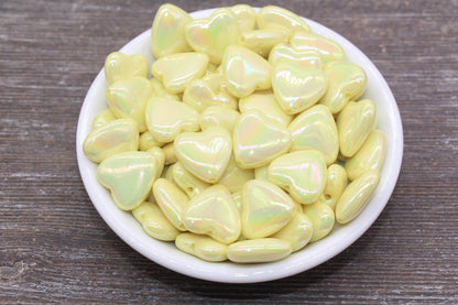 Iridescent Heart Beads, AB Yellow Heart Beads, Heart Chunky Acrylic Beads, Large Heart Shape Beads, Bracelet Making Jewelry Finding #2638