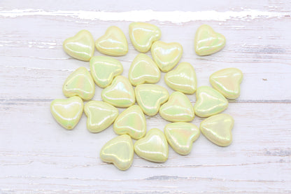 Iridescent Heart Beads, AB Yellow Heart Beads, Heart Chunky Acrylic Beads, Large Heart Shape Beads, Bracelet Making Jewelry Finding #2638