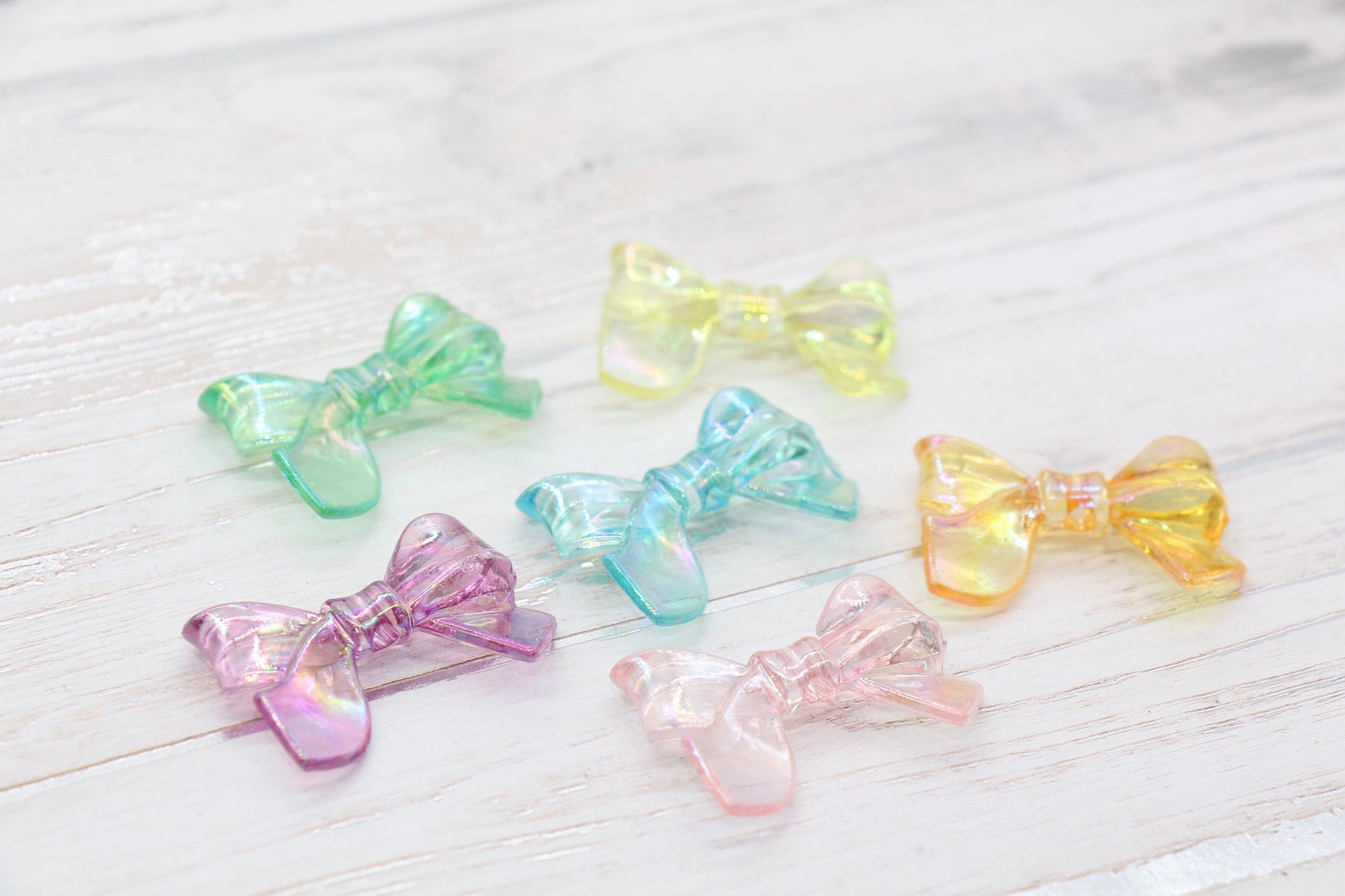 Iridescent Acrylic Bow Beads, AB Rainbow Translucent Bow Beads, Vertical Hole Bow Beads, Chunky Bubblegum Beads, Jewelry Beads #2643