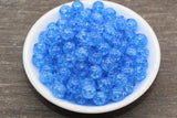 10mm Blue Crackle Gumball Beads, Acrylic Crackle Loose Beads, Bubblegum Beads, Chunky Beads, Smooth Round Plastic Beads #1540