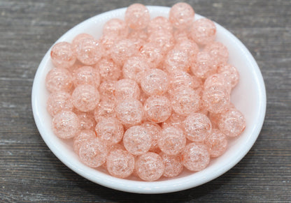 12mm Peach Crackle Gumball Beads, Acrylic Crackle Loose Beads, Bubblegum Beads, Chunky Beads, Smooth Round Plastic Beads #883