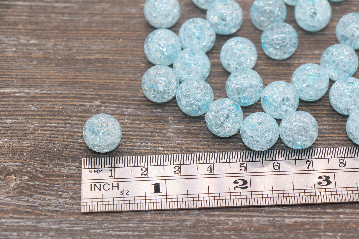 12mm Light Blue Crackle Gumball Beads, Acrylic Crackle Loose Beads, Bubblegum Beads, Chunky Beads, Smooth Round Plastic Beads #882