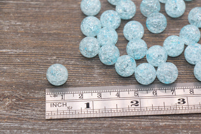 12mm Light Blue Crackle Gumball Beads, Acrylic Crackle Loose Beads, Bubblegum Beads, Chunky Beads, Smooth Round Plastic Beads #882