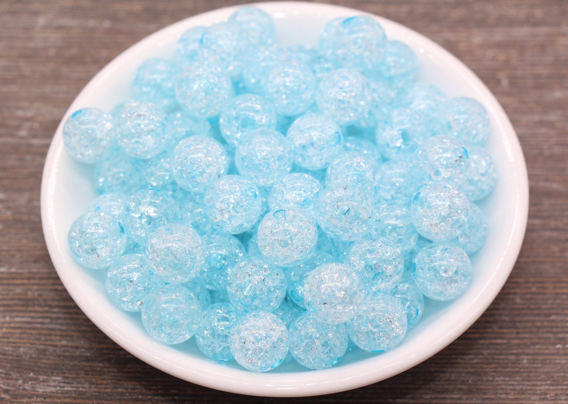 12mm Light Blue Crackle Gumball Beads, Acrylic Crackle Loose Beads, Bubblegum Beads, Chunky Beads, Smooth Round Plastic Beads #882