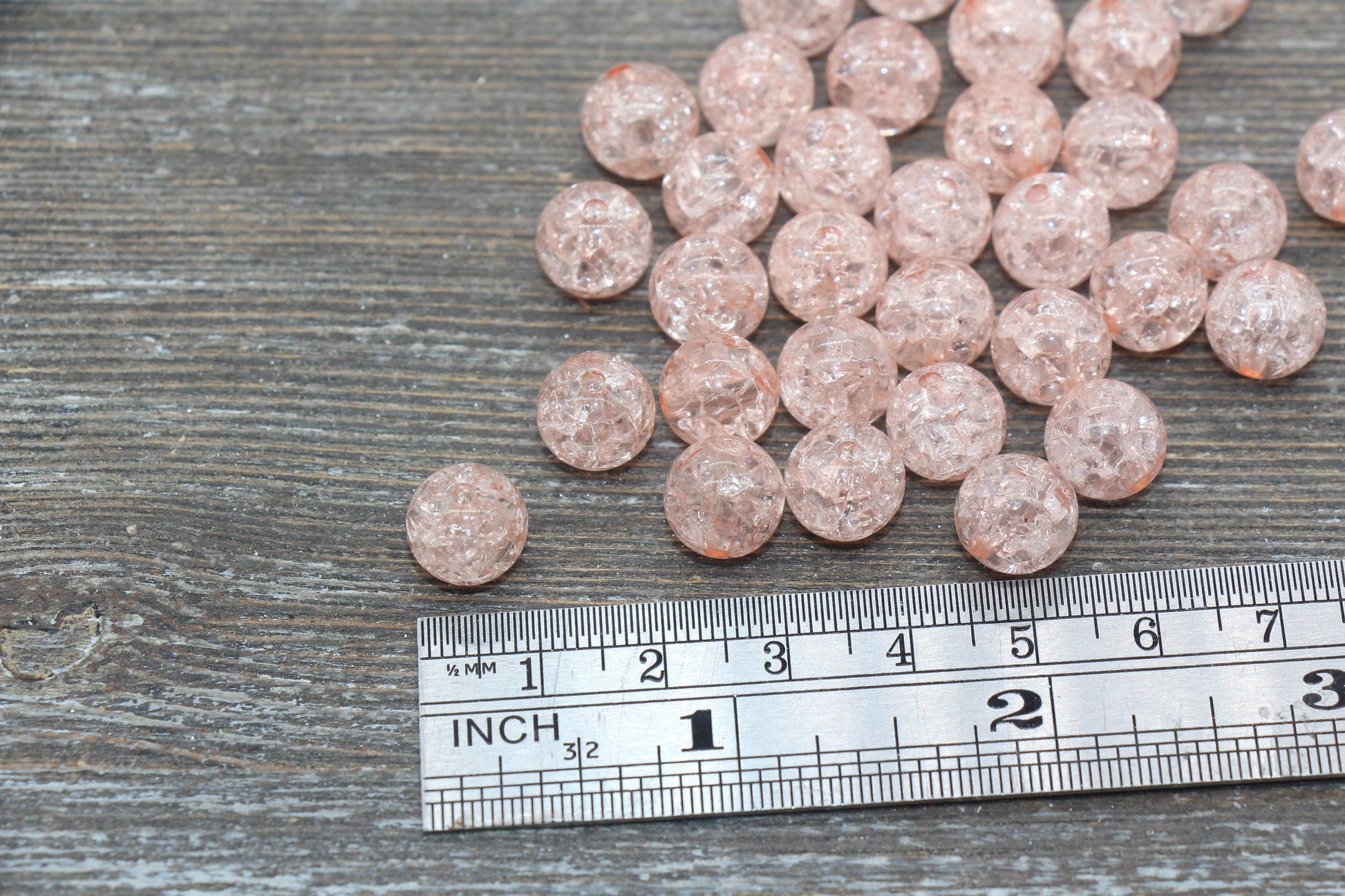 10mm Peach Crackle Gumball Beads, Acrylic Crackle Loose Beads, Bubblegum Beads, Chunky Beads, Smooth Round Plastic Beads #899