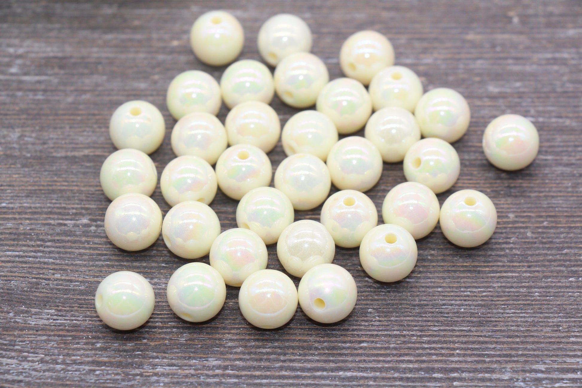 12mm Ivory AB Gumball Beads, Iridescent Round Acrylic Loose Beads, Bubblegum Beads, Chunky Beads, Smooth Round Beads #79