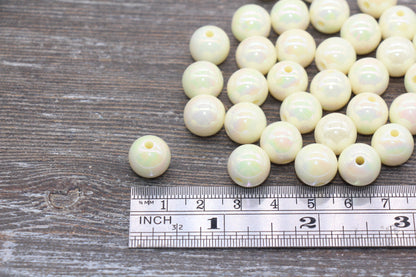 12mm Ivory AB Gumball Beads, Iridescent Round Acrylic Loose Beads, Bubblegum Beads, Chunky Beads, Smooth Round Beads #79