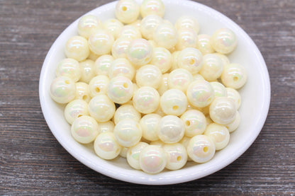 12mm Ivory AB Gumball Beads, Iridescent Round Acrylic Loose Beads, Bubblegum Beads, Chunky Beads, Smooth Round Beads #79