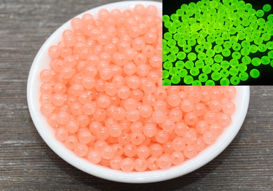 6mm Glow in Dark Peach Gumball Beads, Round Acrylic Loose Beads, Bubblegum Beads, Chunky Beads, Smooth Plastic Round Beads #251